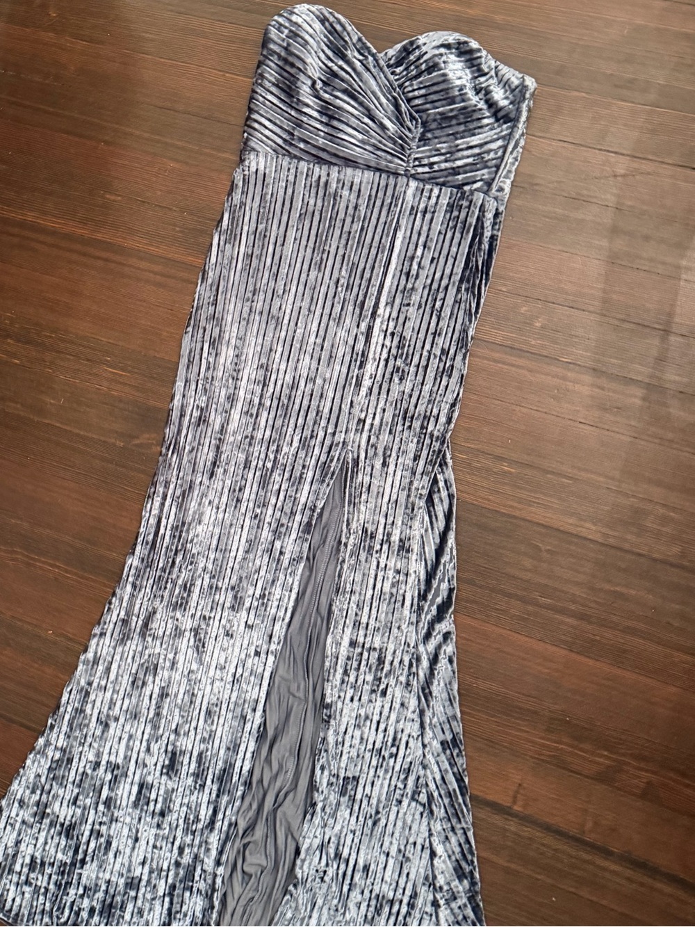 Lulu’s Classy Sensation Slate Velvet Pleated Strapless Maxi Dress Size: Small